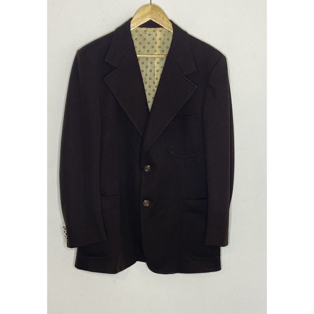 Vintage Sears 70s Disco Polyester Men 38 S‎ Brown Blazer Sports Coat Hipster